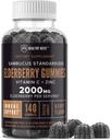 Sambucus Black Elderberry Gummies dengan Zinc dan Vitamin C, 140 Gummies, Dukungan Ammune Chewable untuk Dewata dan Anak-anak, Non GMO, Kosher, Pectin, Vegan, Delicious Berry Flavor