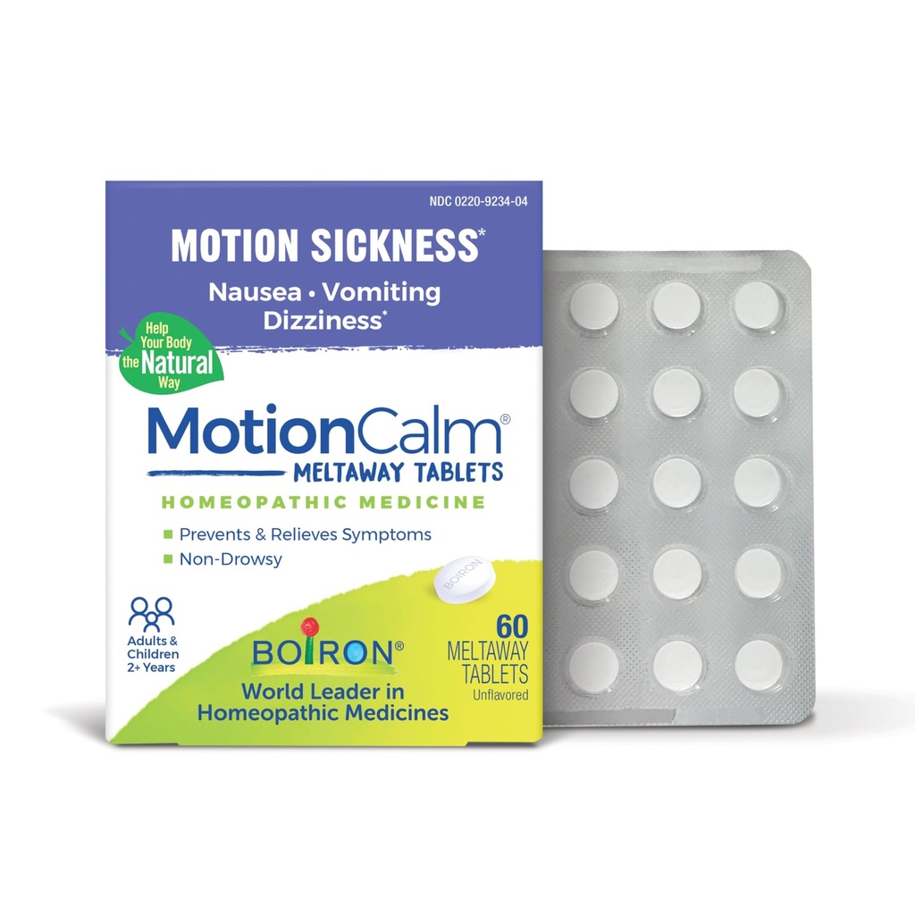 Boiron MotionCalm Relief for Nausea, Vomiting, or Dizzy associated with Motion Sickness Because to Travel, Amusement Rides, and Video Games or VR - Non-Drowsy - 60 Count