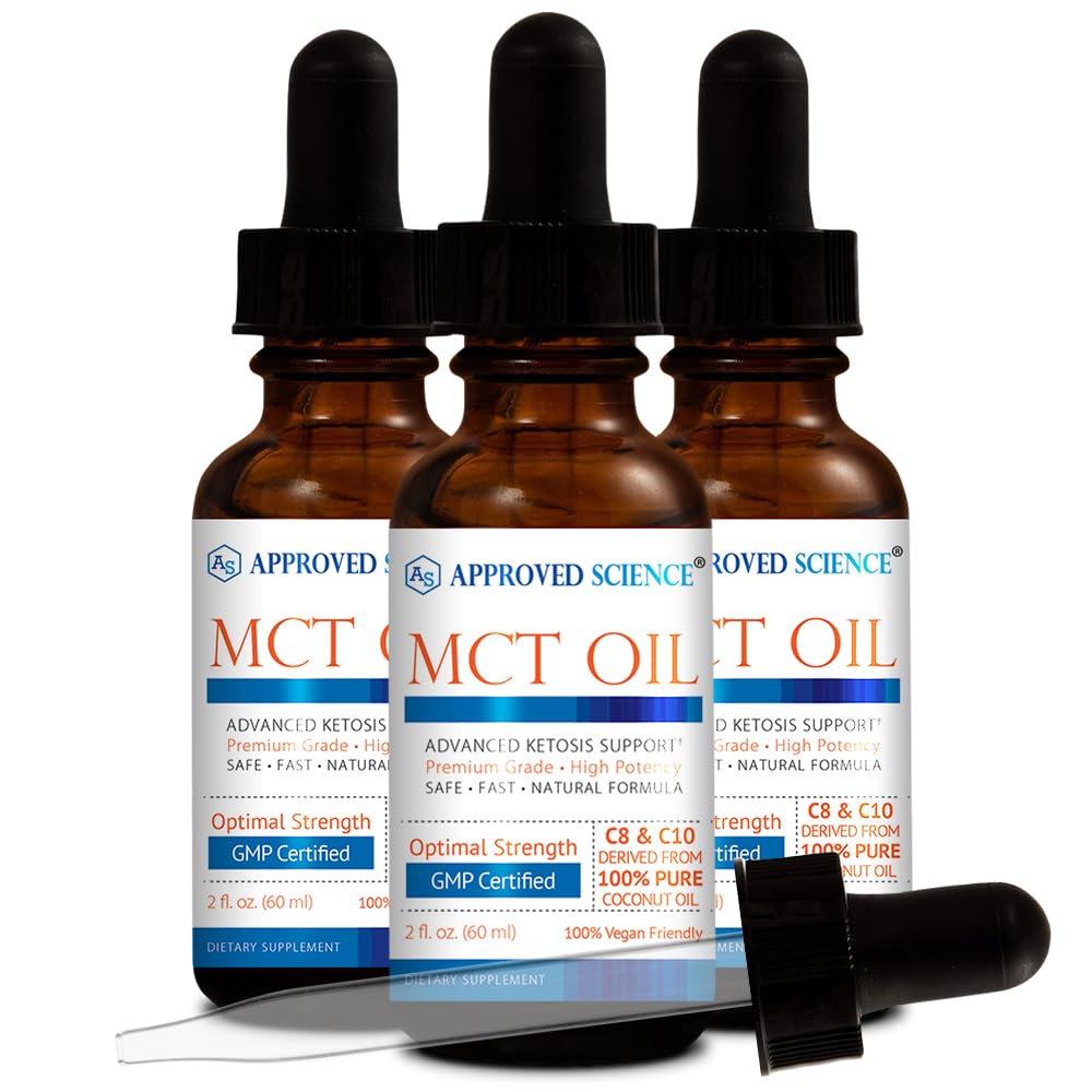 Oil (MCT) Ilmiah L. MCT Oil - Pure Medium-Chain Trigliseride (MCT) Oil berasal dari Coconuts dengan Caprylic Acid (C8) dan Capric Acid (C10) - Vegan, 60 ml - Paket 3