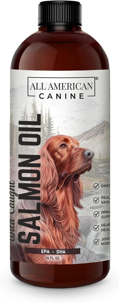 Wild Caught Salmon Oil 124; Optimal Source Omega 3 Fish Oil Cair Food Supplement for Dogs Skin, Coat, Joint, And Immune Health, 16 ifli oz