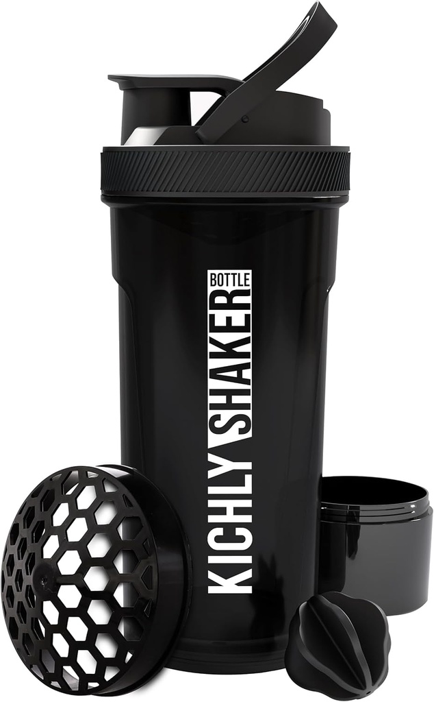 Shaker Bottle 1 Pack - 24 Ounce Plastik Protein Botol untuk latihan Pra & Post dengan Penyimpanan Kotak Protein Twist & Lock (Hitam)