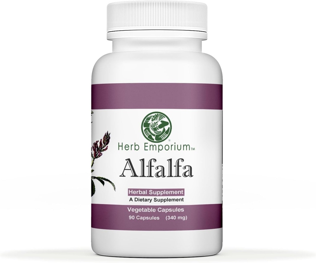 Herb Emporium Alfalfa (Mediterania Sativa L, Alpalpa) Capsules 90 Vegetable Capsules (340 mg) Supplemen Herbal untuk Ditraffiled Sehat (Paket 1)