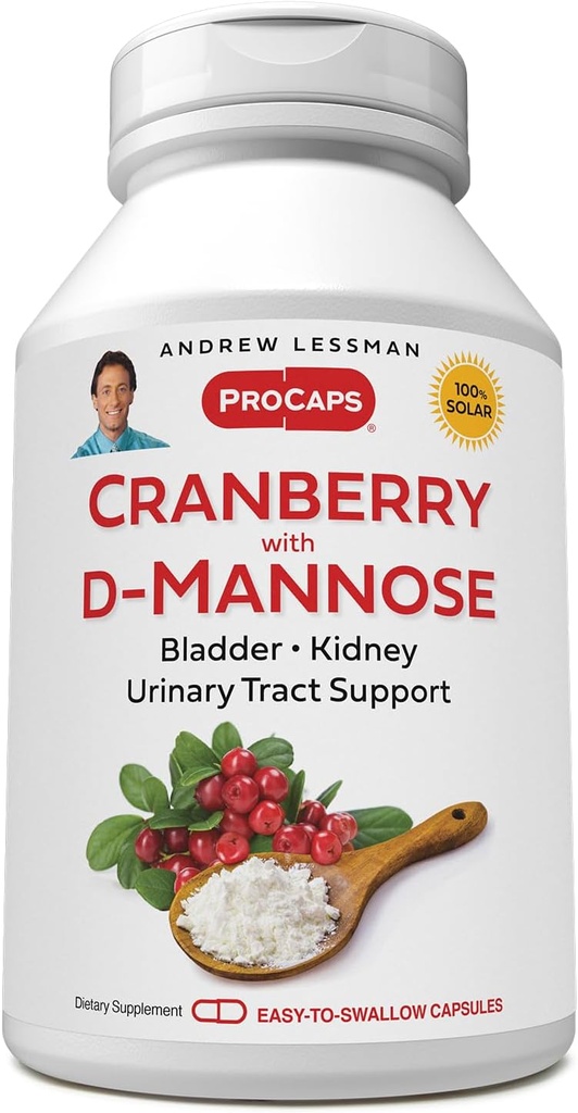 ANDREW LESSMAN Cranberry dengan D-Mannose - 30 Kapsul - Mendukung Bladder, Ginney dan Urinary Trakte Health. Potensi Tinggi Standardized Cranberry Konsentrasi dan D-Mannose. Mudah untuk menelan Kapsul