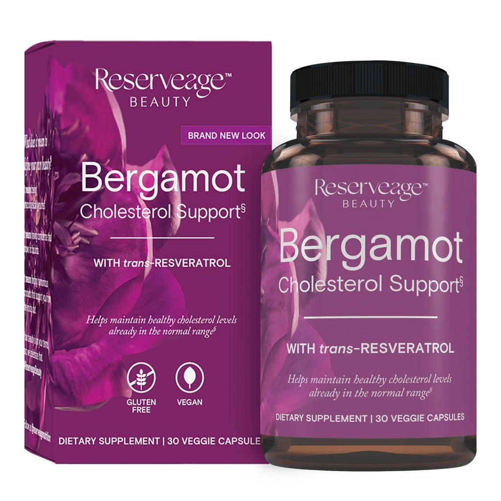 Reserveage Beauty Bergamot Cholesterol Dukungan dengan Resveratrol - Antioxidant Suplemen Cardiovascular & Heart Health - Vegan & Non- GMO - 30 Capsules (30 Pelayan)