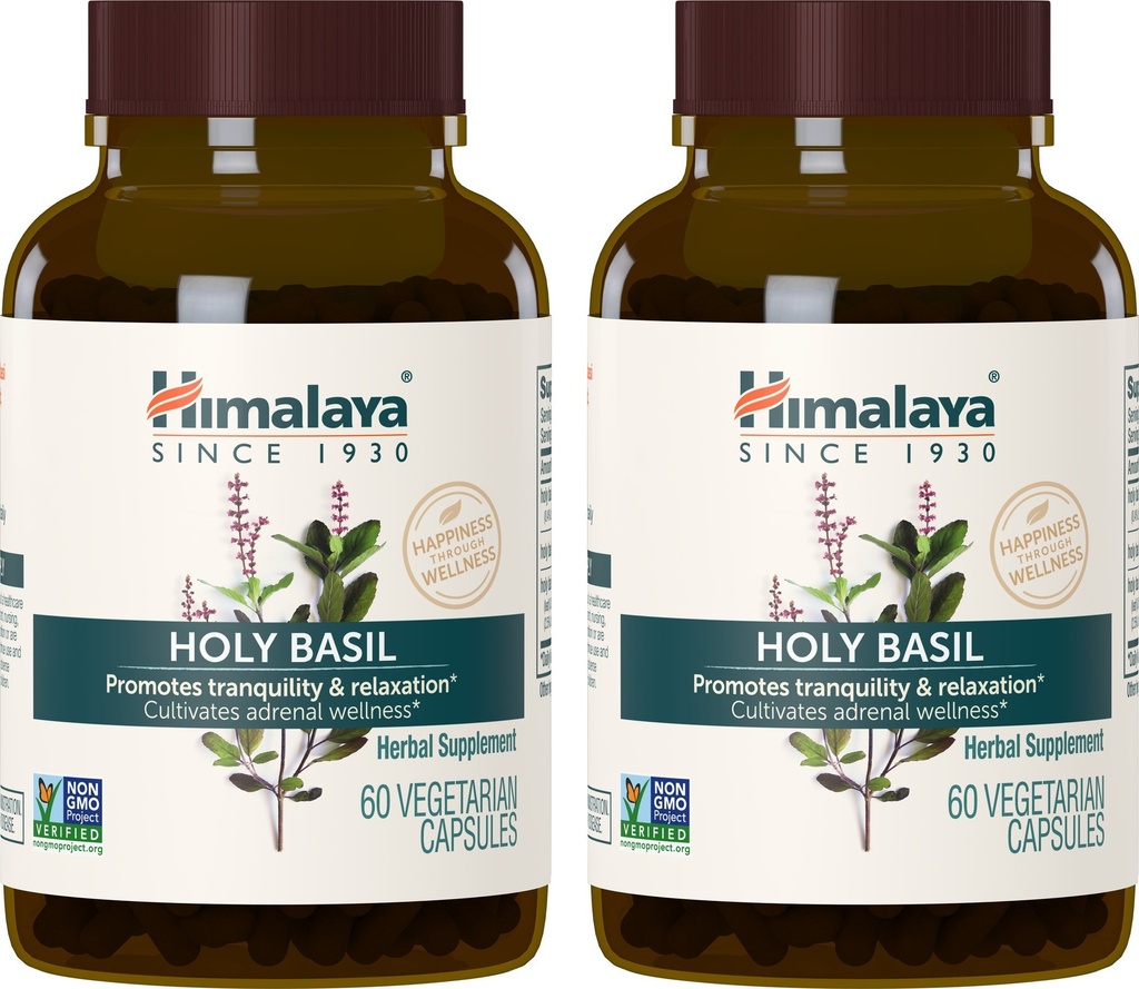 Hilaya Holy Basil, 60 Day Supply - Herbal Adrenal Dukungan untuk Stress Relief, Relaxation, Energy and Occational Sleepless - Vegan, Non- GMO, Gluten Free, 720 mg, 60 Capsules, Paket 2