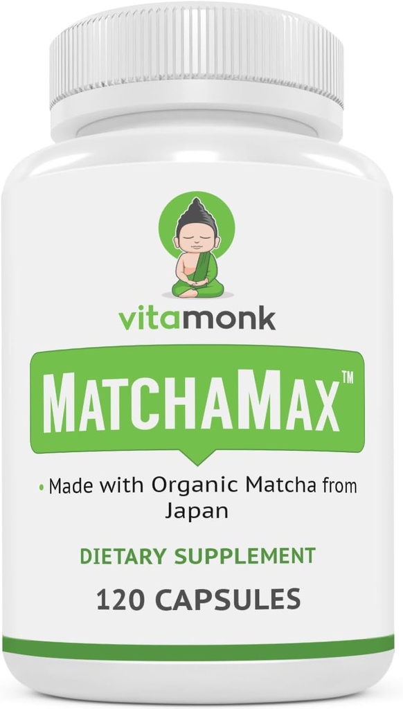 Matchamax ™ Organic Kapsul Jepang - Murni Matcha Matcha Green Tea Pills untuk Smooth ZenLike Energy dan Natural Mood Boost - Vegan Matcha Suplemen Dikemas dengan Antioksidants - 120ct