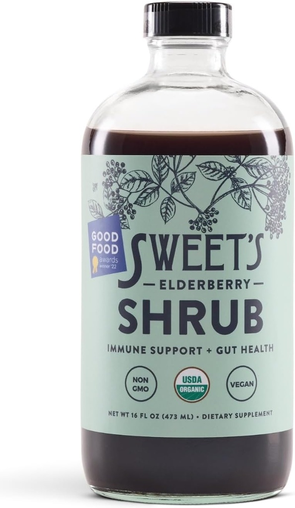 Sweet 's Elderberry Organic Shrub 124; USDA Organic 124; Digetical & Imune Dukung; Versatile Drinule Vinegar 124; Mocktail Mixer 124; 16 oz Recyclable Bottle