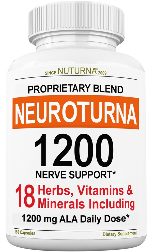 Suplemen Dukungan Neuropati dengan 1200 mg Acid Alpha Lipoic Murni - Maksimum Kekuatan Nerve Formula untuk Membentengi Nerves di Fingers, Hands, Toes - Best Natural Nerve Relief Support - 180 Capsules