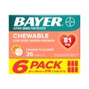 Bayer Aspirin Low Dose 81 mg Pablets Chewable, Pain Reliever, Orange Flavored, 216 Tablet (6 Pack)