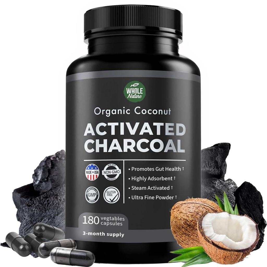 Murni Coconut Diaktifkan Charcoal Capsules - 180 Pil Arang, Membantu Dengan Perban Gigi, Bloating dan Pembersih Tubuh. Tidak-GMO-Gluten Bebas, Vegan