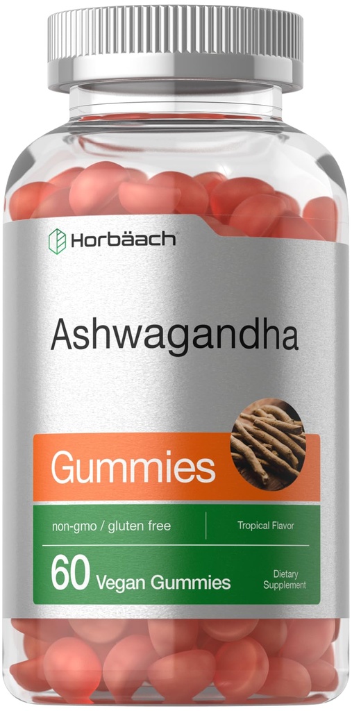 Horbäach Ashwagandha Gummies for Women and Men 126; 60 Count 124; Vegan, Non-GMO, Gluten Free Suppplemen 126; Tropical Flavor