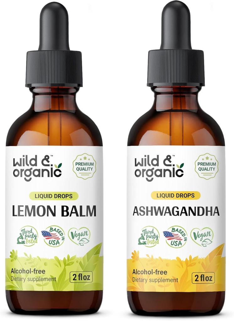 Wild & Organic Lemon Balm Tincture 2 fl oz & Ashwagandha Tacture 2 fl oz