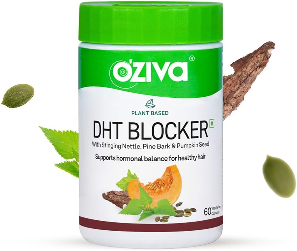 OZIVA Plant Based DHT Blocker Capsules 124; 60 Count 124; with Stinging Nettle, Beta Sitosterol, Labu Benih, Pine Bark for Hairfall Control & Follicle Stimulasi (60 Count)