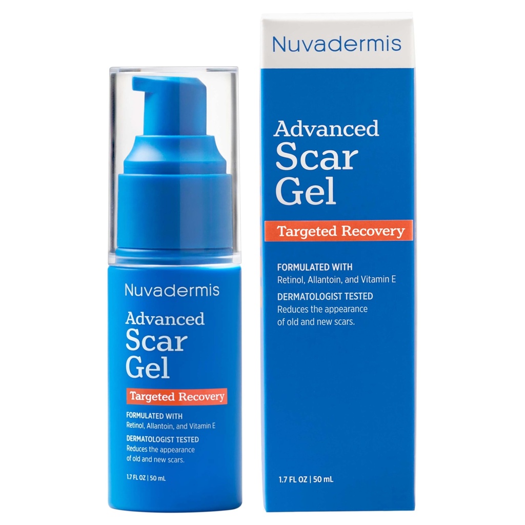 NUVADERMIS Scar Gel - 1.7 Fl Oz, Transparent Gel - Retinol & Vitamin E Formula untuk Scar Bedah - C- Bagian, Tummy Tuck & Keloid Care