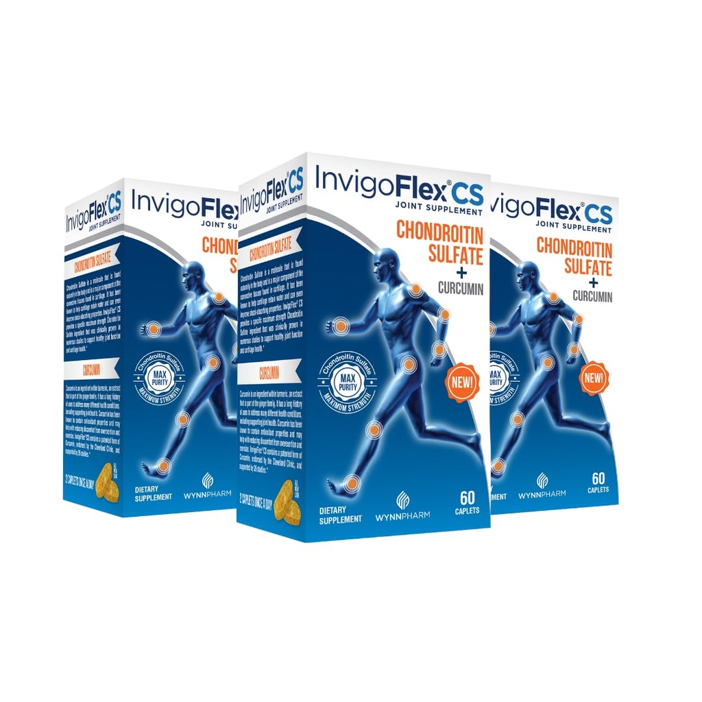 INVIGOFLEX Chondroitin Sulfate with Turmeriic Curcumin Non GMO for Knee, Hand, Back & Hip Premium Joint Supplement CS - 3 Pack