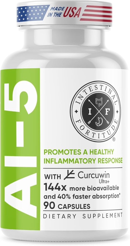Instinal Fortitude Al-5 - Digetical Herbal Capsule Suplement w / CurcuWIN, Turmeric, Curcumin, Boswellia Serrata, Ginger Root & EGG Green Tea for Gut & DigestiveHealth Dupport, Non-GMO, Dairy Free