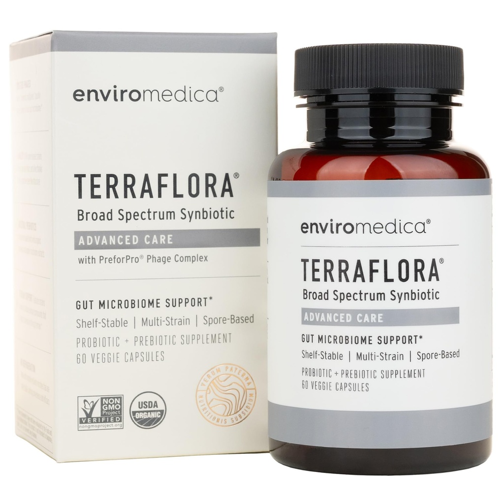 Terraflora Advanced Care Synbiotic - SBO Probiotic and Prebiotic, Digetical & Gut Health, Soil Based Spore Prore and Progories for Women and Men with Bacillus Coagulans, Subtilis, Vegan - 60 Capsules