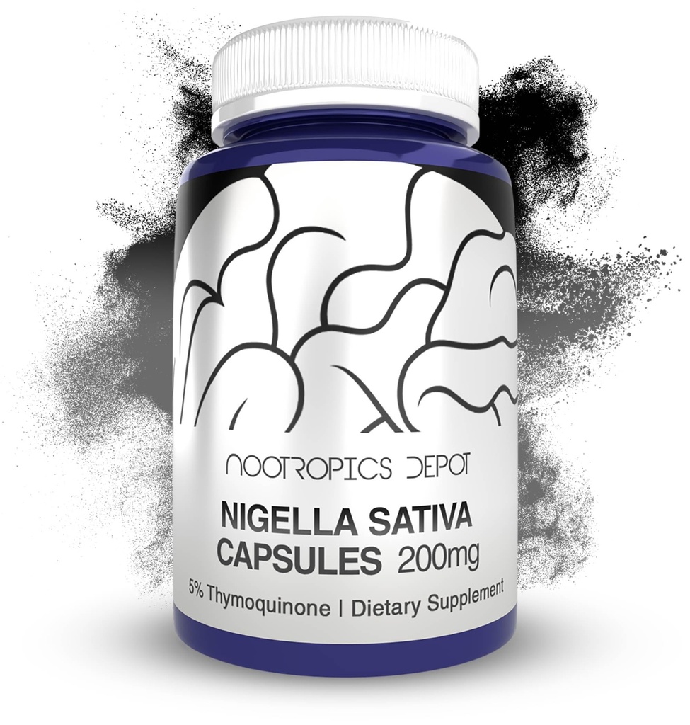Nootropics Depot Nigella Sativa Ekstrak Capsules 124; 200mg 124; 60 Count 124; Minimal 5% Thymoquinone Content 124; Black Seed Oil Extract 124; Pendukung Memori, Hati, Otak, dan Fungsi Imune