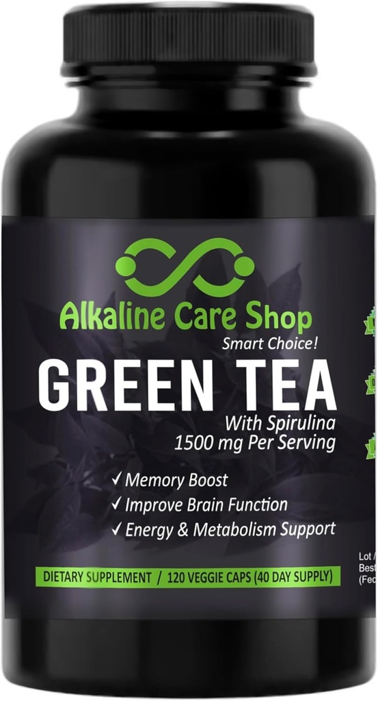 Alkaline Care - Teh Hijau dengan Spirulina Extract 1500mg - Penyerapan Tinggi Suplemen Tea Superial Ultra dengan Spirulina - Teh Hijau untuk Energi & Metabolisme Mendukung Kapsul - 120 Capsules