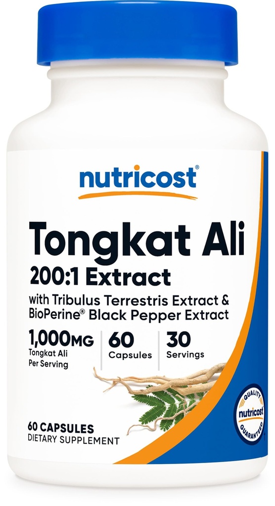 Nuttricost Tongkat Ali 1.000mg 60 Kapsul - dengan Tribulus Terrestris dan BioPerine, Vegetarian Caps, Non-GMO, Gluten Free, Extract