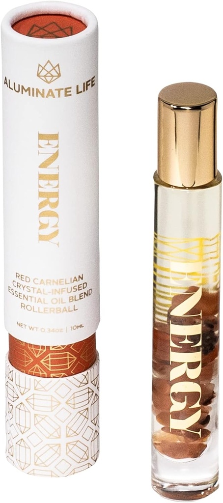 Esceroil Rollerballs, .34 OZ, Energy - Red Carnelian Crystal Infused - Srents of Lemon, Grapefruit, & Bergamot