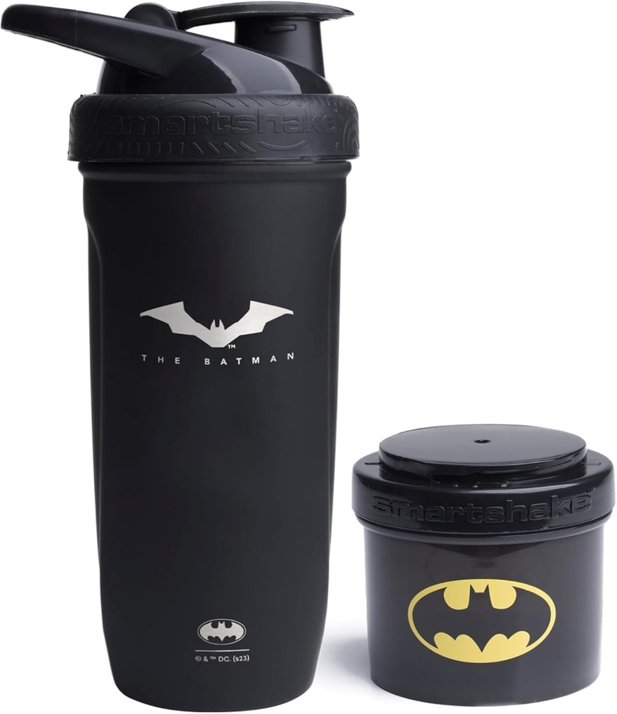Smartshake DC Comic Bundle - Batman Protein Shaker Bottle - 900ml Leakproof Stakless Steel Shaker Bottle dengan 200ml Protein Powder Container