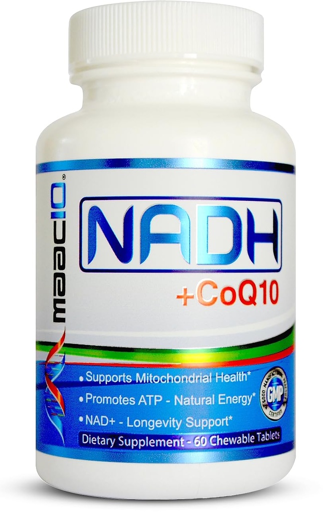 MaAC10 NADH + CoQ10 Tambahan 124; Tasting Chewable Tablet 12.4; 50mg PANMOL ® NADH + 100mg CoQ10 124; untuk Fatigue, Energi dan Mintal Focus 124; NAD + Tambahan (60 Tablet 2 per Serving)