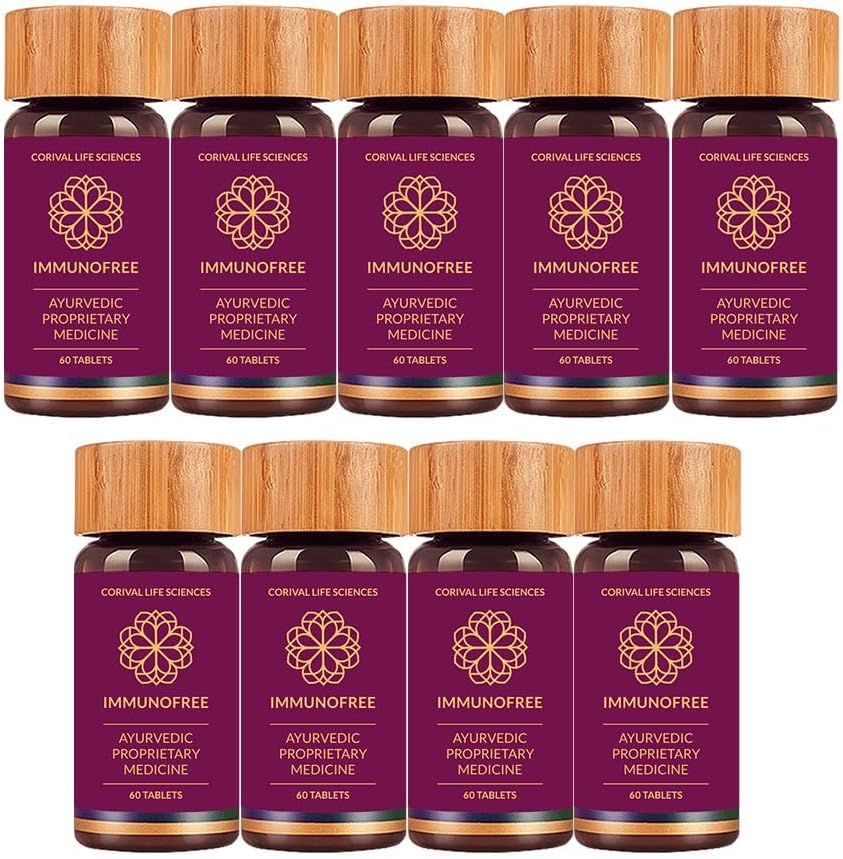 Biogetica Immunofree Herbal Supplement untuk Dukungan Imune - Natural Powerblend of Tulsi, Kalmegh, Yashtimadhu & Giloon for Immune Boost - 100% Vegan - 60 Tablets- Paket 9