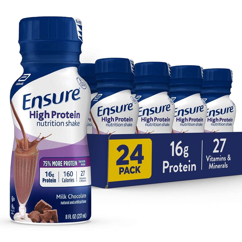 Pastikan Tinggi Protein Nutration Shake dengan 16g Protein, Ready-to-Minum Penggantian Meal Shakes, Low Fat, Susu Chocolate, 8 fl oz, 24Count