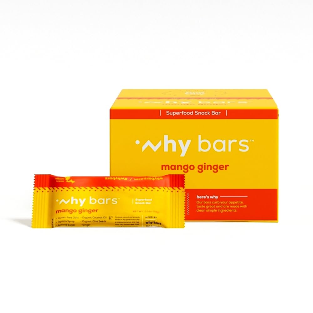 Mengapa Bars, Protein Bars, Mangga Ginger, 2.04 Ounce Bars (Sebungkus 12 Protein Bars) - Protein Bar Superfood, Gluten Free, Non GMO, Organik, Vegan, Ingrediens sederhana
