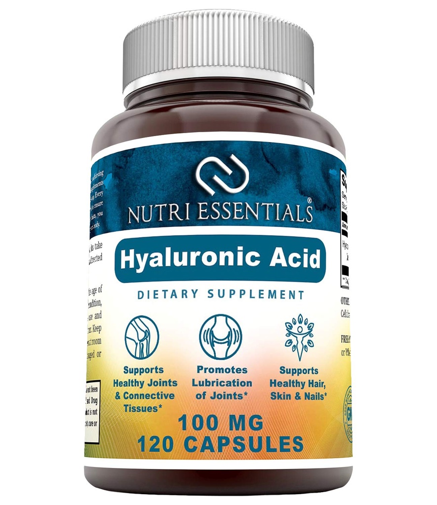 Suplemen Diet Hyaluronic - 100 mg 120 Capsules (Non-GMO) - Suplemen Terbaik untuk Kesehatan Gabungan, Perawatan Kulit & Lebih *