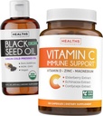 Cairan Minyak Benih Hitam & Imune Dukungan (2-Bulan Suplai) Penyangga Kebal Kebal Tanpa-Kebal, Bundle - Limun Minyak Benih Hitam (16Fl.oz) Premium Cold- Pressed Clack Cumin Benih & Vitamin C Immune Dukungan (120 Veg Caps)