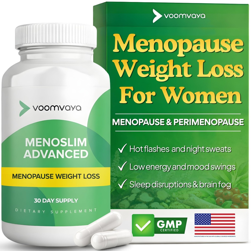VomVaya MenoSlim Advanced Menopause Wheight Loses for Women - Menopause & Perimenopause Suplemen Perempuan - Estrogen Suplemen & Menopause Relief for Hot Flashes, Bloating, Energy - 60 Capsules