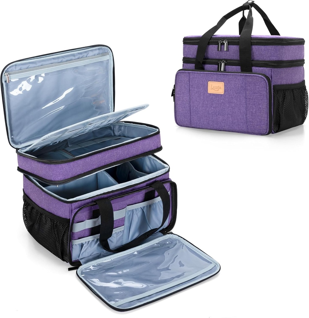 LUXJA 2 Layers Medichers Bag with Detacsible Divider, Pill Bottle Organizer Sustable for Home or Travel Use, Purple