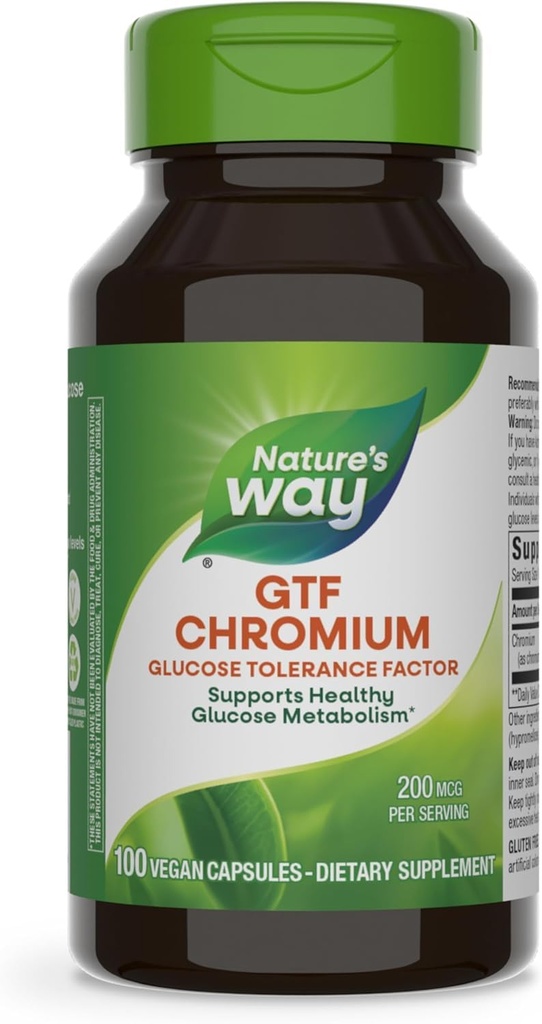 Jalan Alam GTF Chromium, Faktor Tolerance Glukosa, Menyediakan Metabolisme Sehat *, 200 mcg Chromium per Serving, 100 Vegan Capsules (Packaging May Vary)