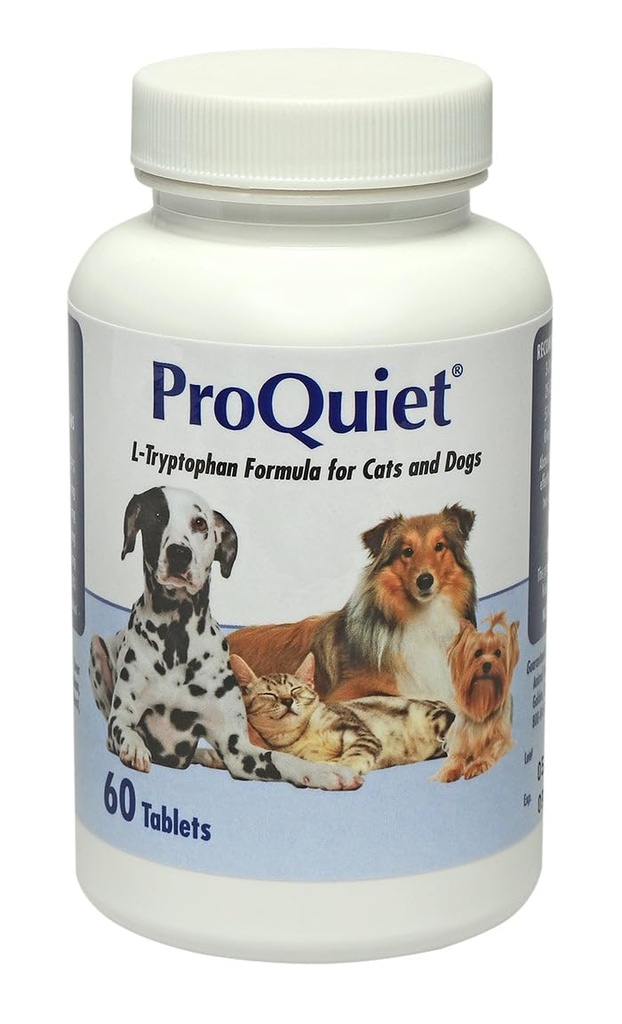 Pilihan Kesehatan Hewan Proquiet L-Trytophan Formula untuk Kucing & Anjing, Sangat Layak, Dukungan Digetical Sehat & Sistem Gugup, Flavor Hati, 60 Tablet