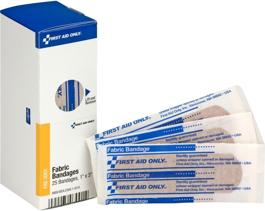 Bantuan Pertama Hanya SmartCompliance Isi 1 "x 3" Perban Fabric, 25 Per Box