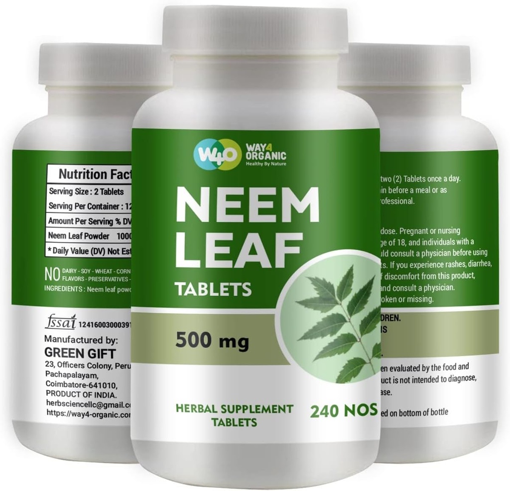 Neem Tablet - 100% Pure (Azadirachta Indica) (240 Count - 500mg) 120 Days Suppply (1 Pack)