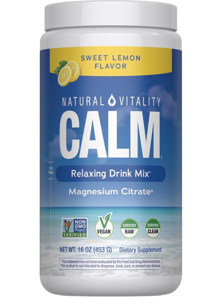 Vitalitas Alam Tenang, Suplemen Magnesium, Anti- Stress Minum Mix Powder, Gluten Free, Vegan, & Non-GMO, Sweet Lemon, 16 oz