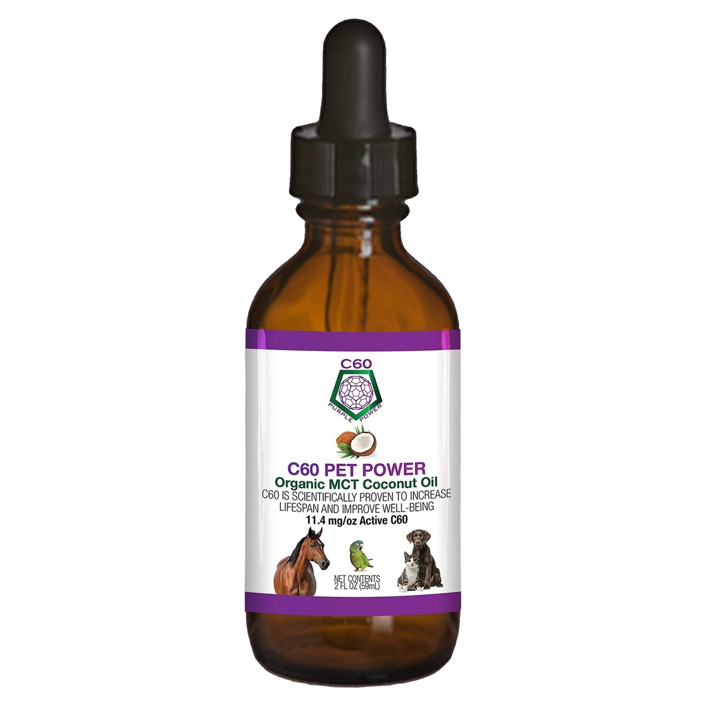 C60 Power for Pets - C60 in Organic MCT Coconut Oil, Natural Wellness Support for Dogs & Cats, Pure Karbon Fullerenes, Promotes Healthy Aging, Energy, & Moulity - 2 fl oz Bottle
