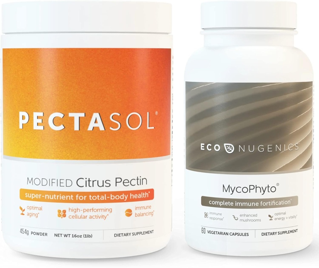 EcoNugenics Ultimate Immune System Support Pack - PectaSol- C Modified Citrus Pectin- 454 Grams & MycoPhyto Medicinal Mushroom Heath- 60 Capsules