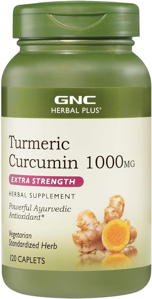 GNC Herbal Plus Turmeric Curcumin Tambahan 1000mg, Ekstra Kekuatan, Vegetarian, 120 Hamba