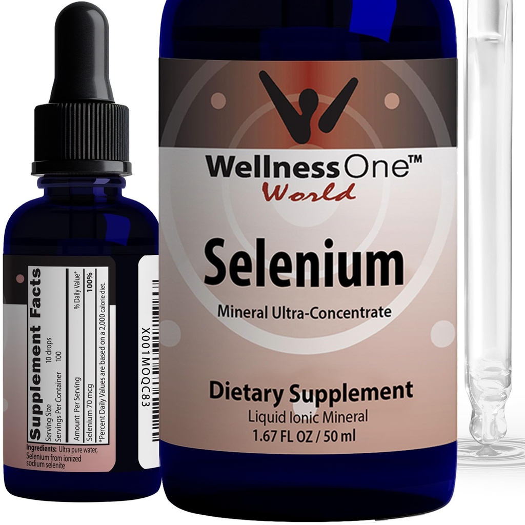 WelnissOne Liquid Selenium Suplement - Ionized Selenium Liquid Drops 70 mcg - Antioksidant, Cardiovascular dan Imune Dukung - USA Test, Vegan, Non-GMO, Gluten Free, Unflamited - 1.67 lf oz