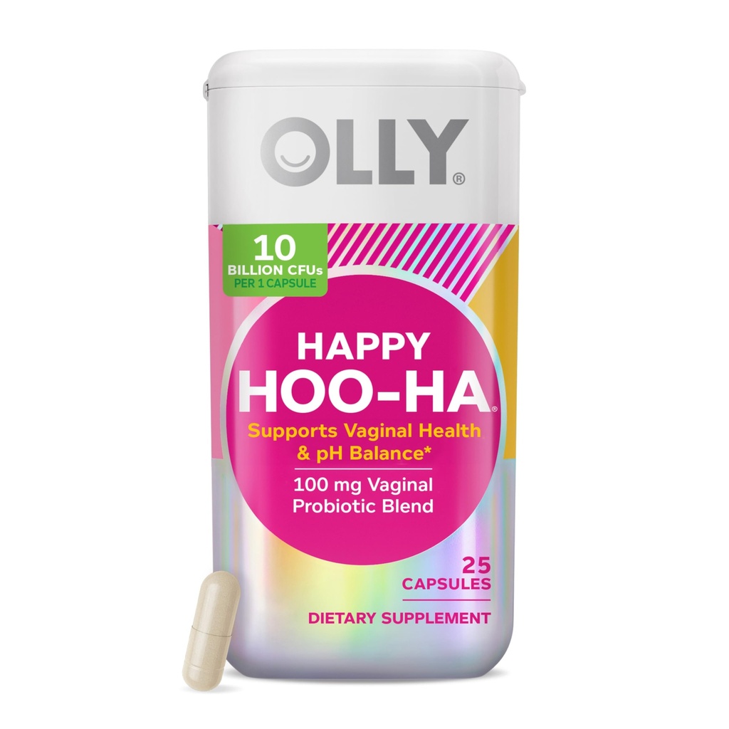 OLLY Happy Hoo-Ha Capsules, Propolars for Women or People wth Vaginas, Vaginal Health and pH balance, * 10 Milyar CFU, Gluten Free - 25 Count