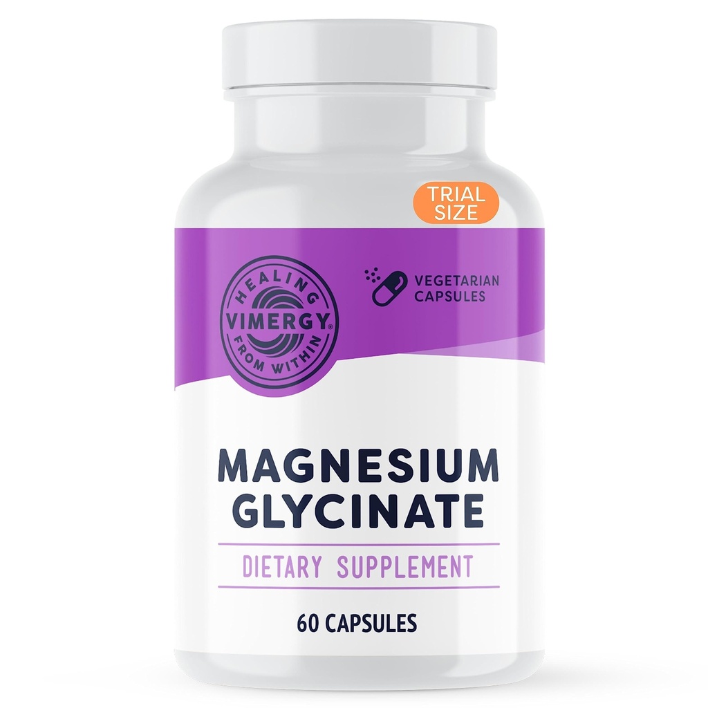 Vimergy Magnesium Glycinate - Stress Dukung - Dilengkapi untuk Hindari Upset Tummy * - Promotes Heart Health & Energy * - Kosher, Vegan Gluten- Free - 60 Caps
