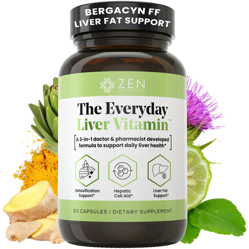 Zen Nutrients The Daily Liver Vitamin - Liver Cleanse Detox & Repair with Bergacyn FF, Organic Milk Thistle, Dandelion Root & Artichoke Extract for Liver Health - Fatty Liver Supplemen