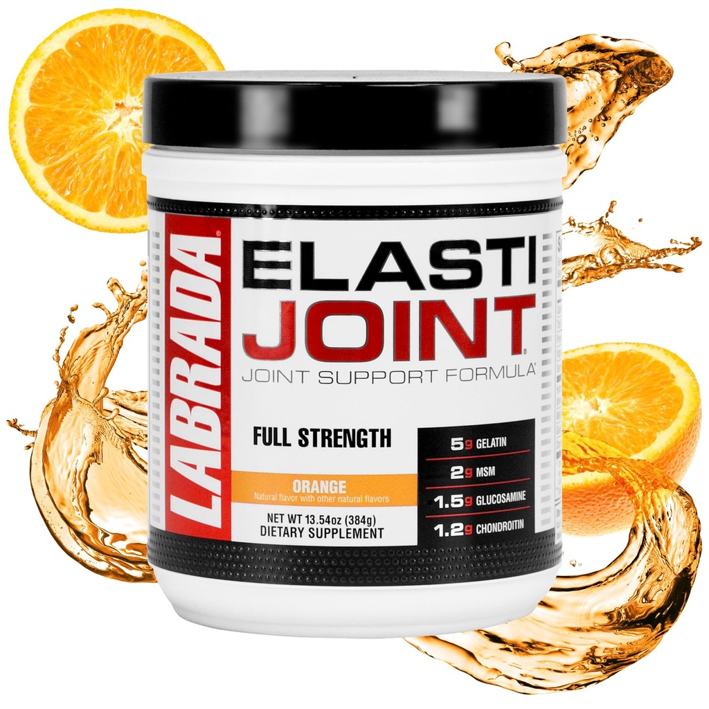 Labrada Nutrition Elastijoint, Orange Flavor, Glucosamine Complement Support for Men & Women, Joint Relief & Bone Health Suplemen dengan MSM, Glucosamine Chondroitin MSM Gluten- Free