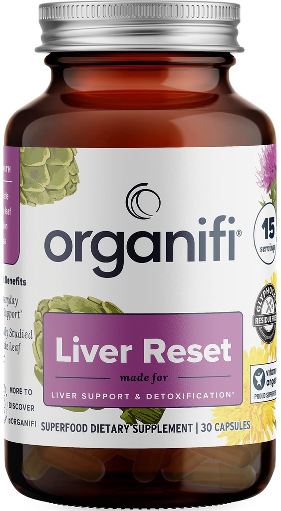 Organifi - Liver Reset - Liver Detox - Digetical dan Dukungan Imune - Promoses Produksi Energi Seluler, 30 Kapsul