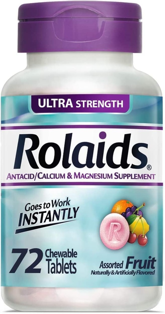 Rolaids Antax Calcium & Magnesium Suplemen Ultra Power Tablet, Buah 72 ea (Paket 4)
