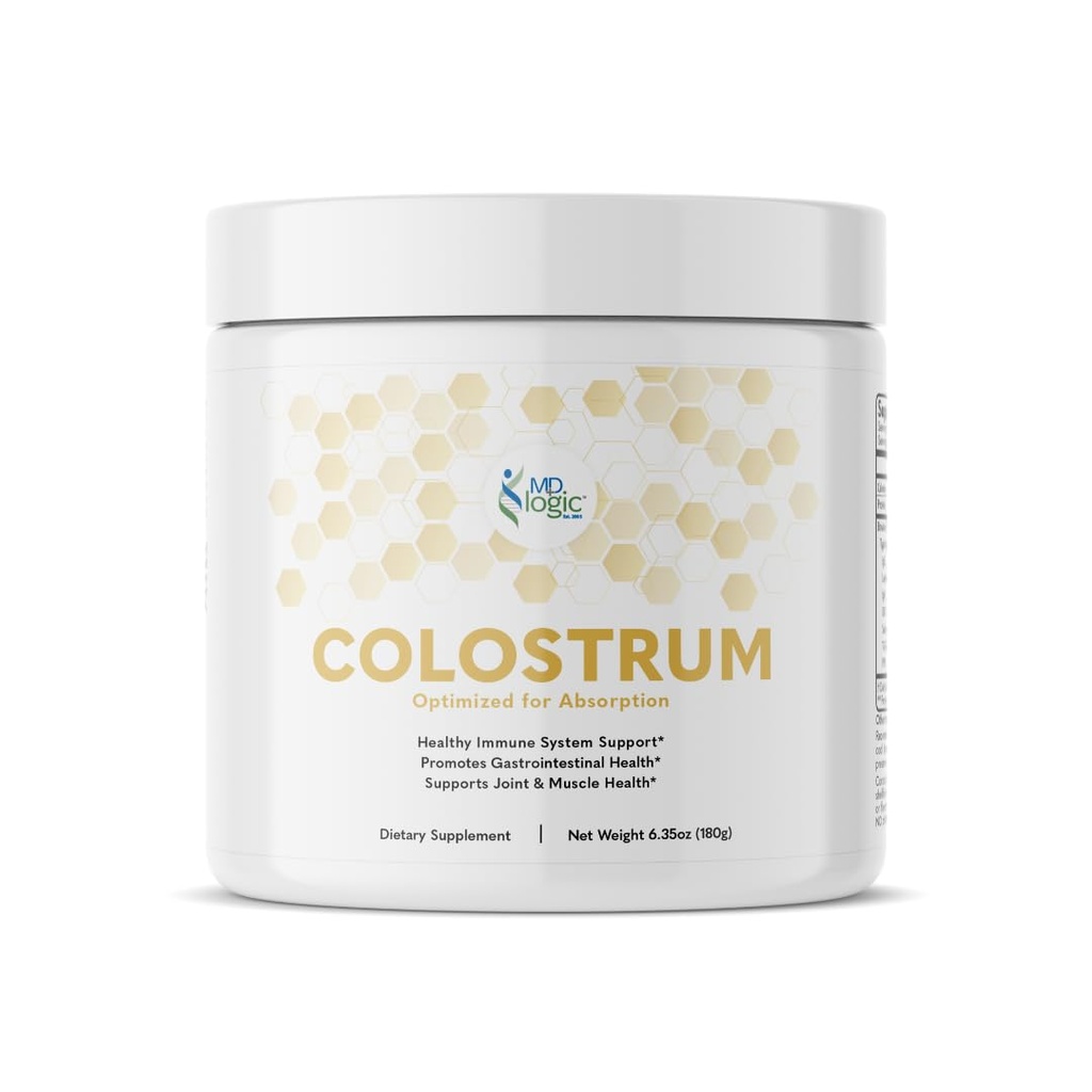 Colostrum oleh MD Logic Health ® untuk Imune, Gut, Gabungan & Muscle Health Support - Murni, Kuat, rendah Molekuler Bioactive Colostrum - 180g - 60 - Dibuat di New York
